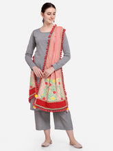 Peach Floral Embroidered Khadi Linen Festive Dupatta